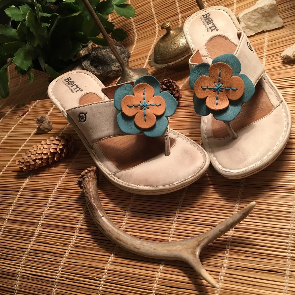 Born ~ Hand-Crafted FootWear Leather Flower Wedge